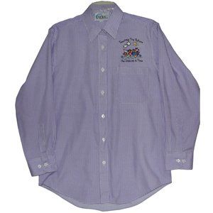 Mens XS Dress Shirt Touching The Future One Child At A Time purple white gingham